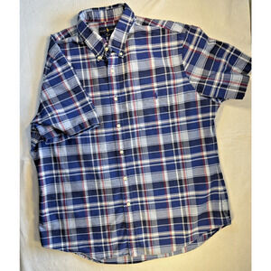 Ralph Lauren XXL TTG mens SS shirt slim fit blue plaid logo preppy golf casual